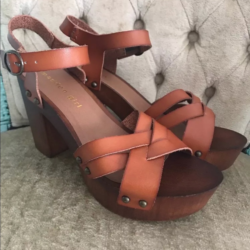 Madden Girl Faux Wood Heeled Sandals